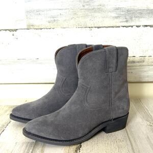 Frye Womens 9 Gray Suede Leather Heeled Pointed Toe Western Ankle Booties NEW